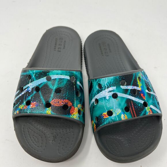 Crocs Iconic Comfort Classic Slide Sandals Black Kids Size C 12 - Picture 2 of 7